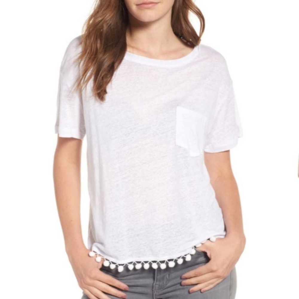 Rails Billie white linen pom pom tee.